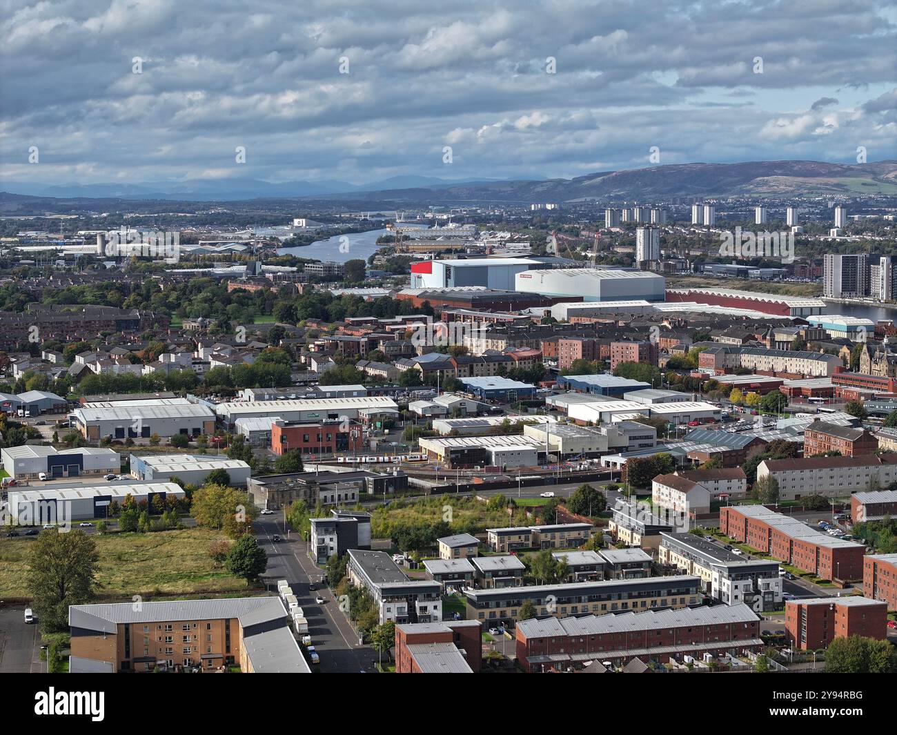Aerial drone view of Govan Glasgow looking west Stock Photo