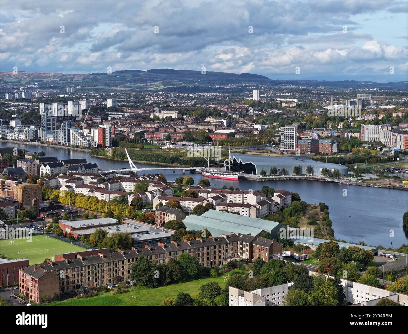 Aerial drone view of Govan Glasgow looking west Stock Photo