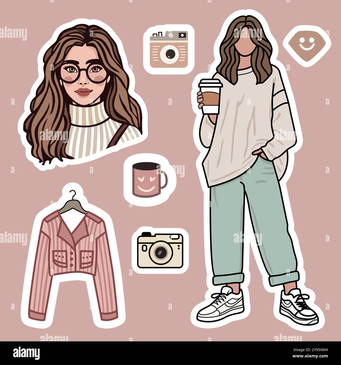 Teenage Girl Trendy Sticker Vector Set Stock Vector Image & Art - Alamy