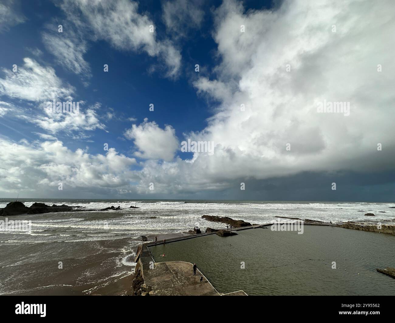 Bude Sea Pool under a threatening storm - Smartphone Captured Stock Image