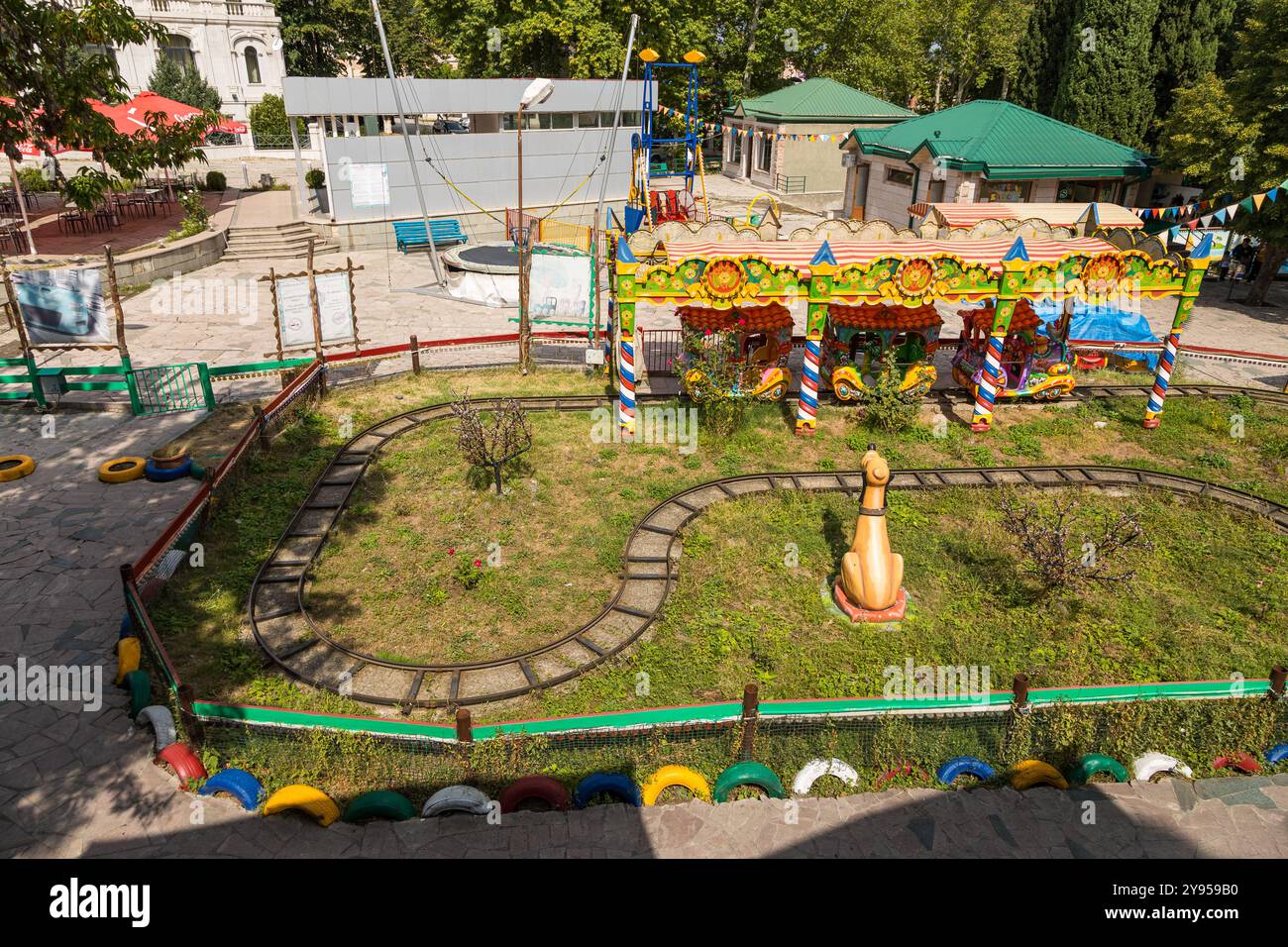 Stepanakert, Republic of Artsakh, Azerbaijan - 04. 30. 2019: View of the city streets of Stepanakert. A colorful playground for children Stock Photo