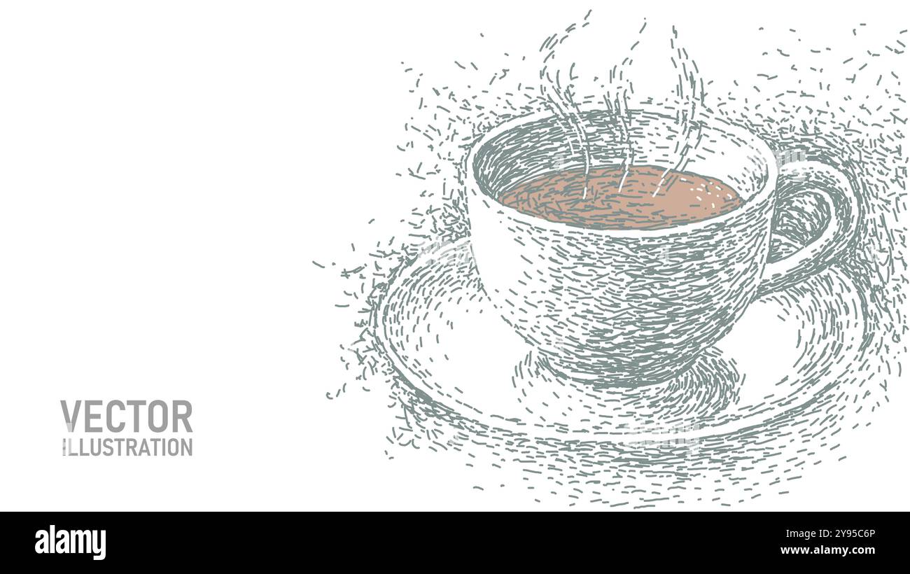 Coffee cup line art sketch. Drawing of tea cup morning cafe hot drink ...