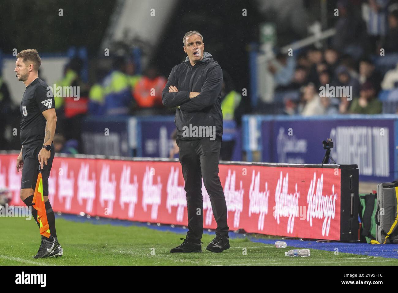 Huddersfield, UK. 08th Oct, 2024. Michael Duff manager of Huddersfield Town reacts during the Bristol Street Motors Trophy match Huddersfield Town vs Barnsley at John Smith's Stadium, Huddersfield, United Kingdom, 8th October 2024 (Photo by Alfie Cosgrove/News Images) in Huddersfield, United Kingdom on 10/8/2024. (Photo by Alfie Cosgrove/News Images/Sipa USA) Credit: Sipa USA/Alamy Live News Stock Photo