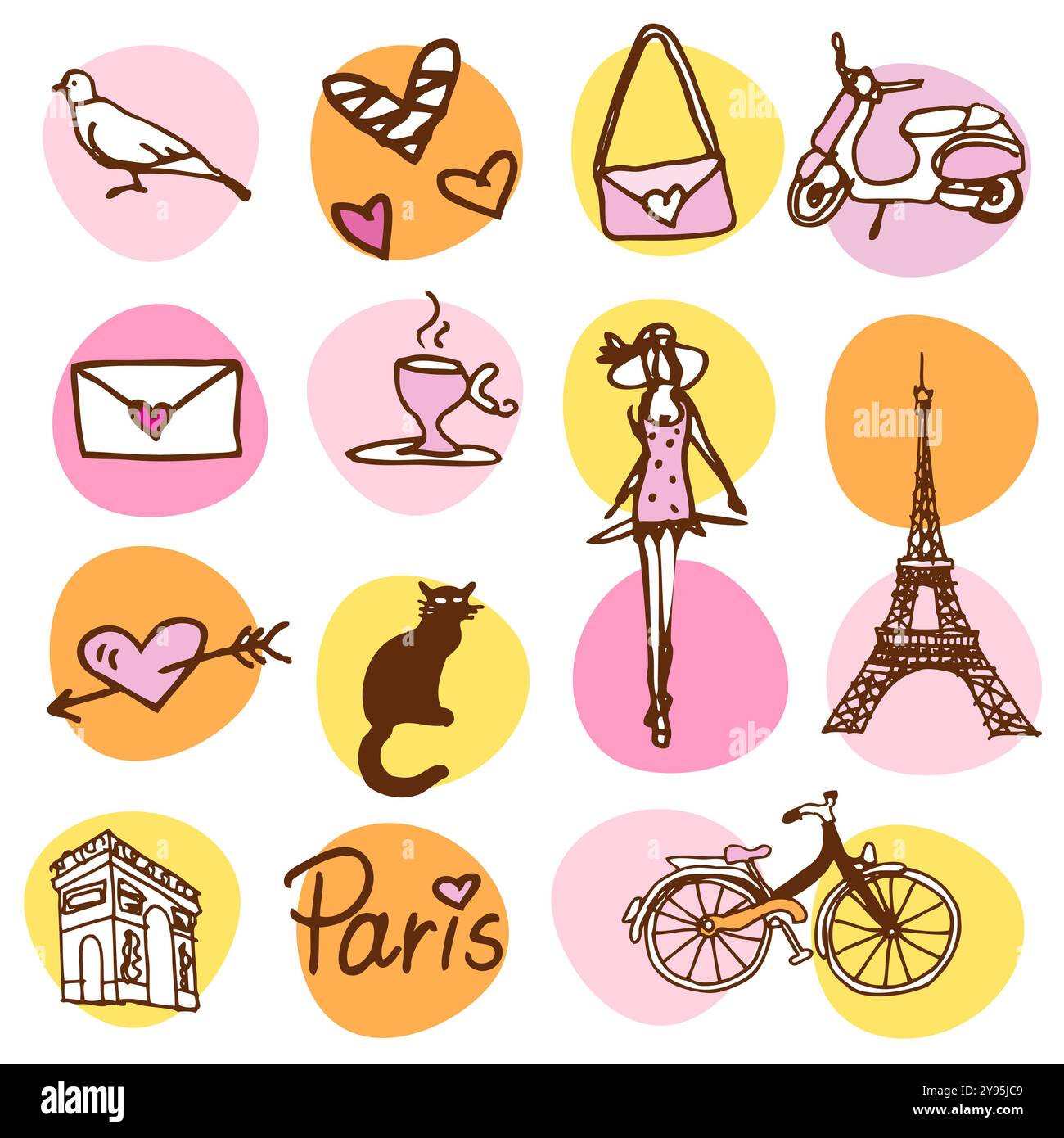 Hand drawn Paris theme Seamless pattern, Drawing, Cute design Stock Vector