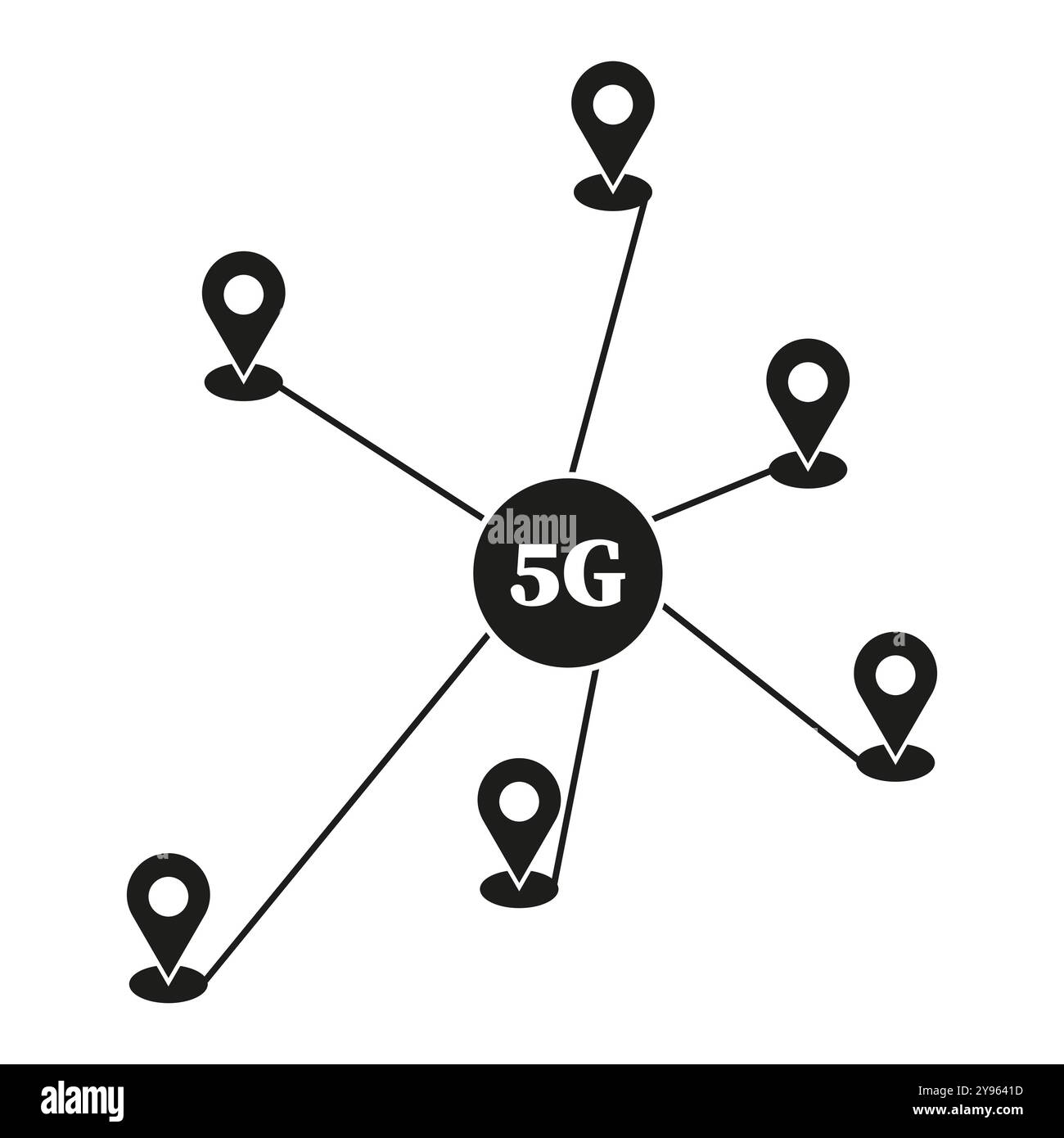 5G network icon. Connection point symbol. Wireless map vector. Black ...