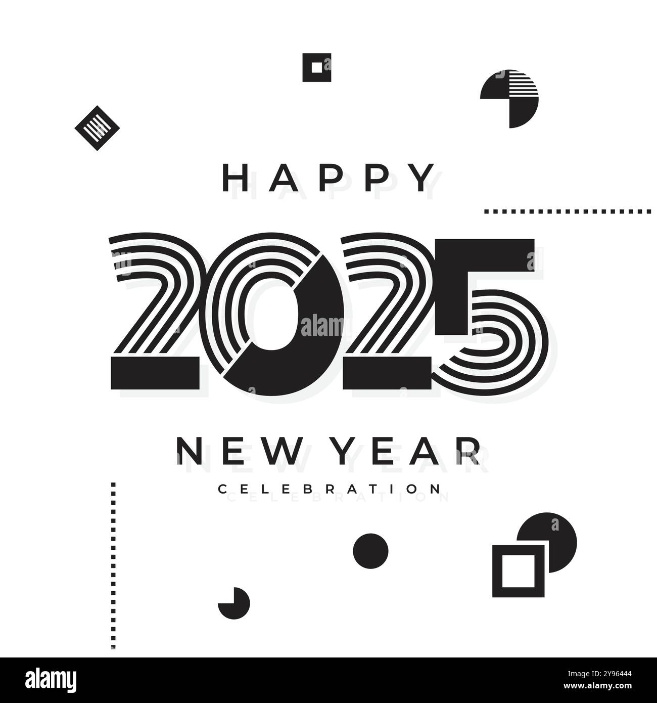 Happy New Year 2025 Celebration retro style template design. Vector illustration Stock Vector