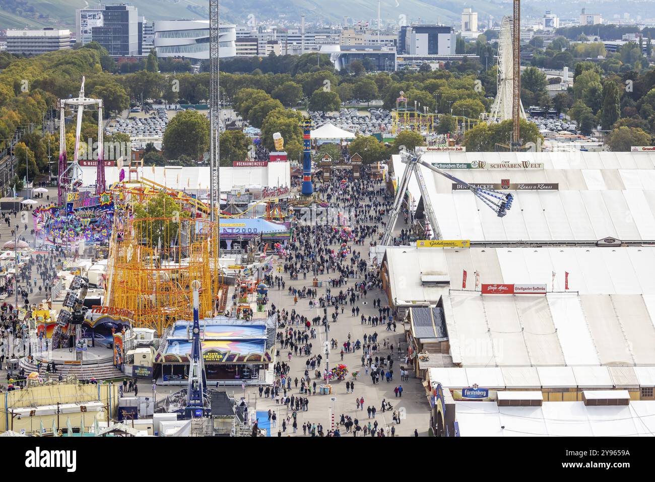 Folk festival in Stuttgart. The 177th Cannstatter Volksfest on the Wasen is one of the most important traditional festivals in Germany. In addition to Stock Photo