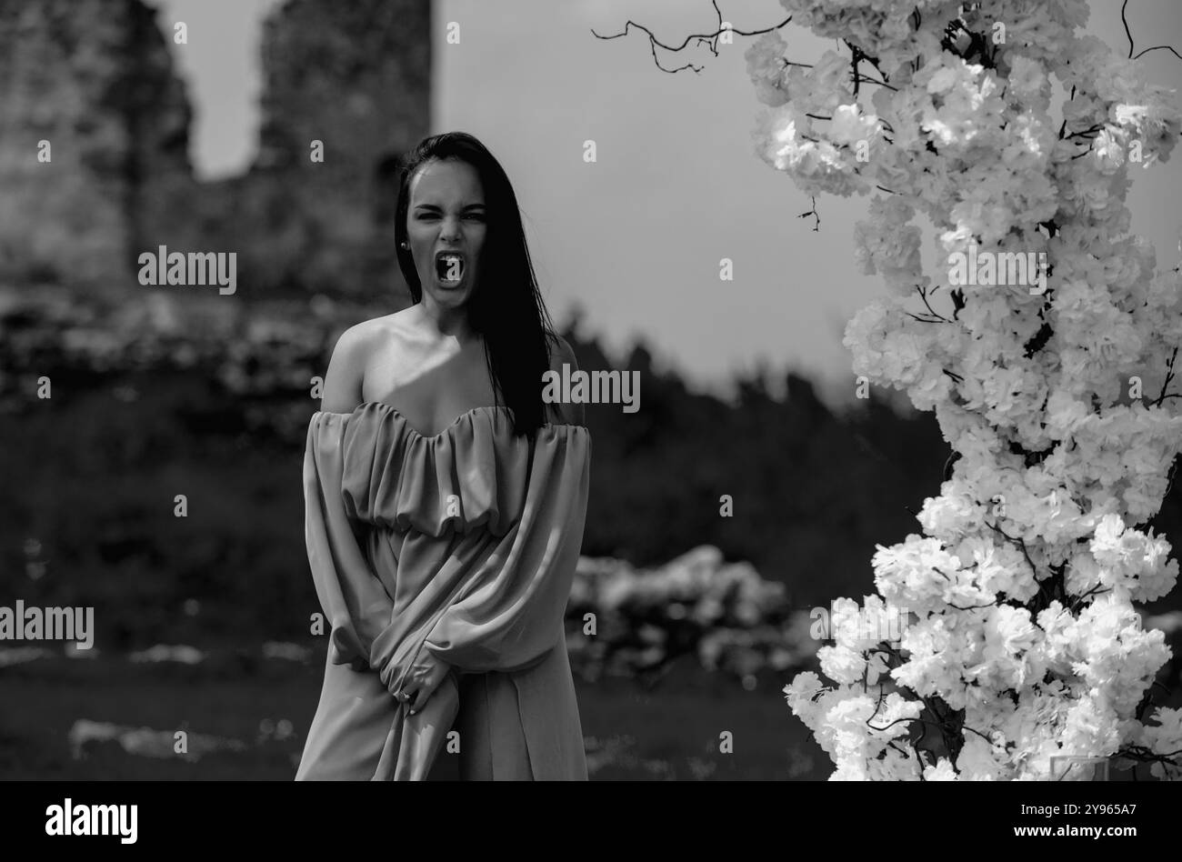 Woman with angry expression. Angry hateful girl furious. Angry rage ...