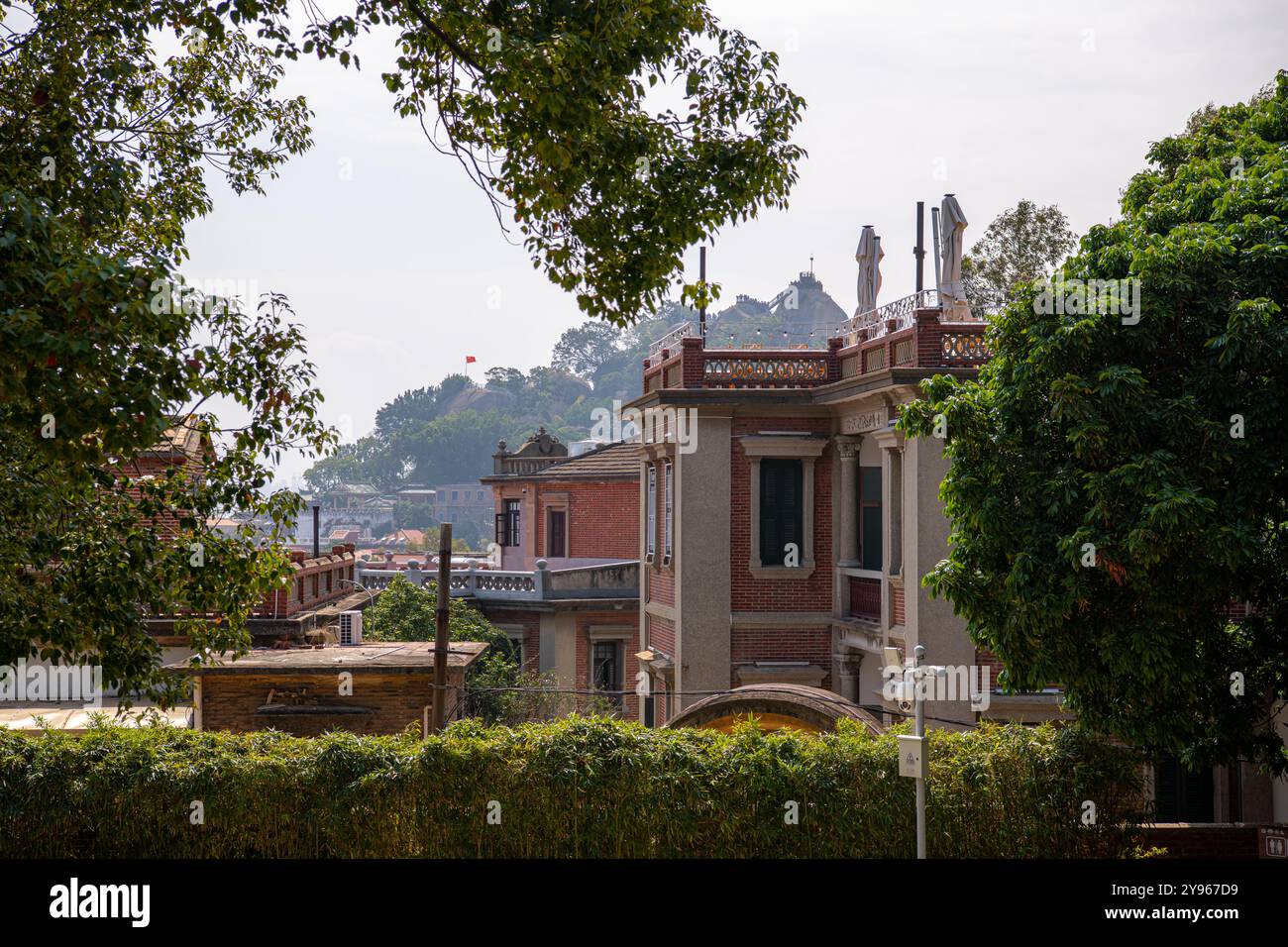 Panoramic Architecture and Urban Scenery of Gulangyu Island in Xiamen City, China, copy space for text Stock Photo