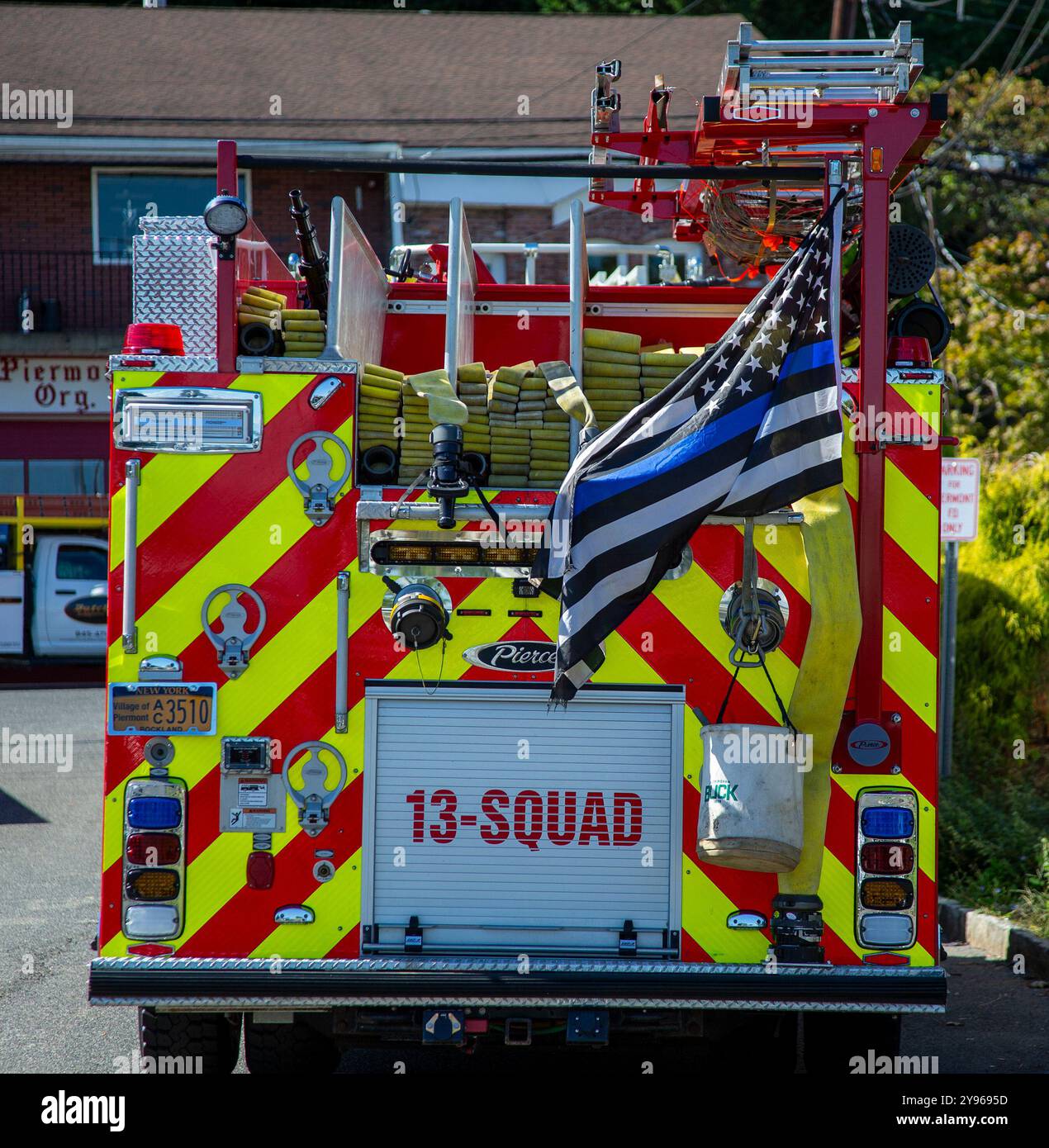 Back of a fire truck in Piermont, NY Stock Photo