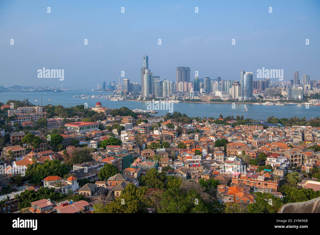 Panoramic view of Gulangyu Island in Xiamen, China, copy space for text Stock Photo
