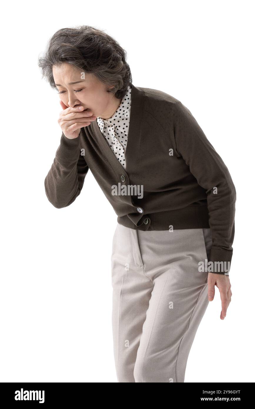 Senior woman feeling sick Stock Photo