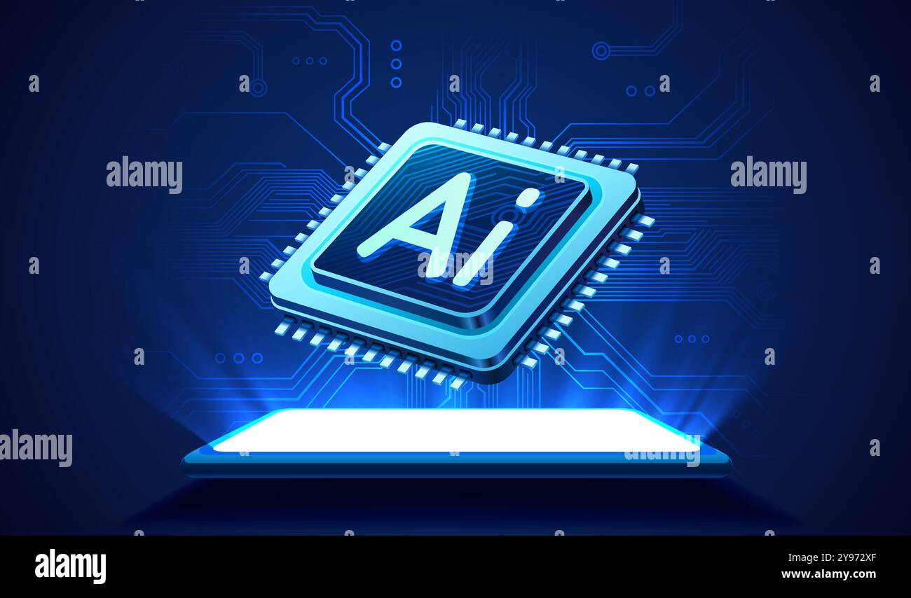 Ai chip phone, innovation tech, ai art technology. Vector Stock Vector