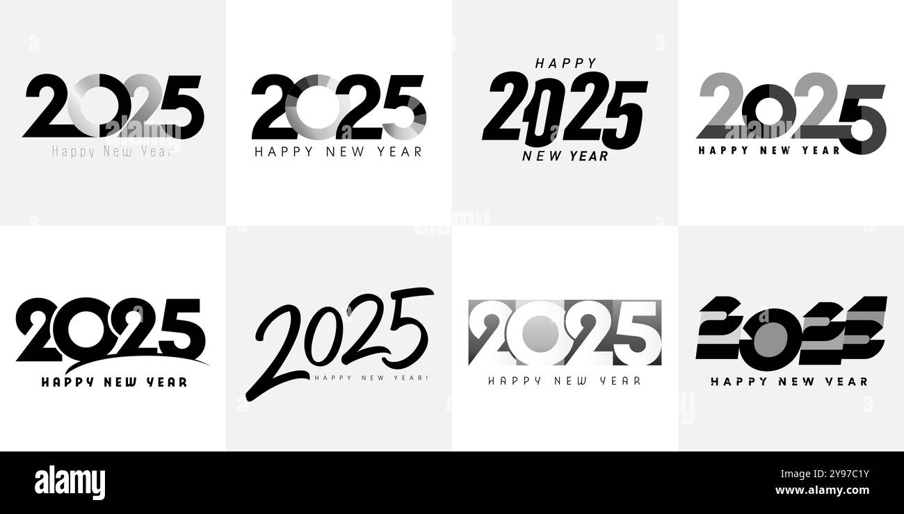 Big set of black colors 2025 number design template. Collection of 2025 Happy New Year signs