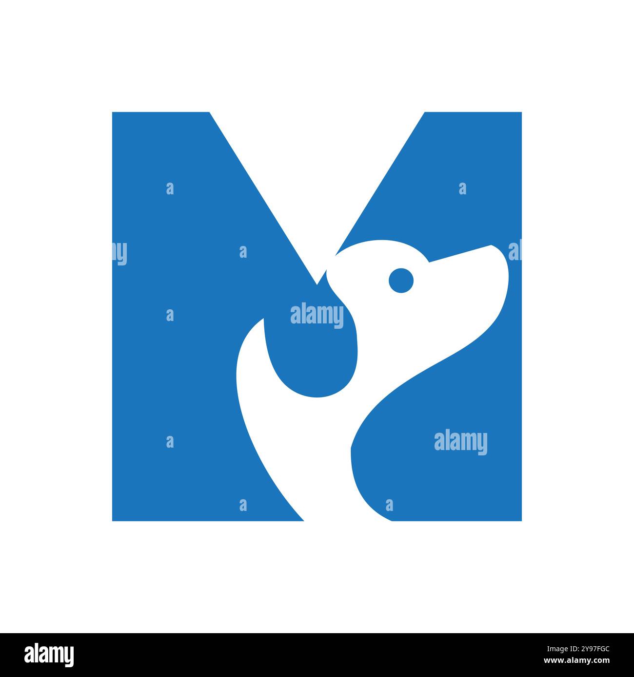 Pet logo on letter M vector template. Dog logotype Stock Vector