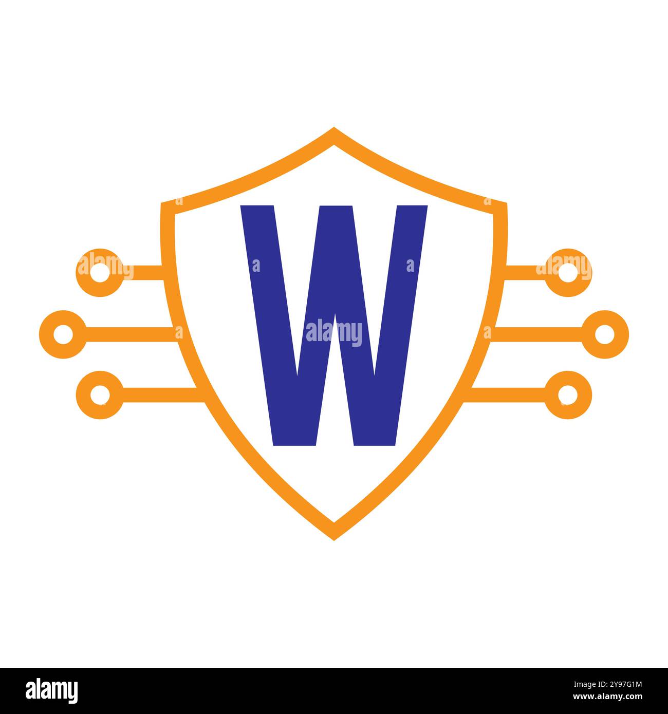 Technology On Letter W With Shield Symbol Vector Template Stock Vector