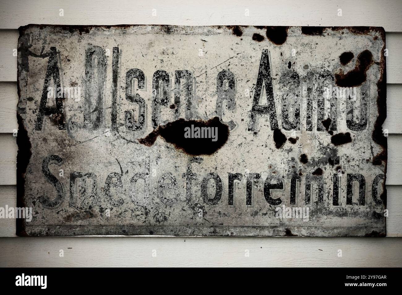 Old sign for A Olsen Blacksmith's Workshop, Stavanger, Norway. Stock Photo