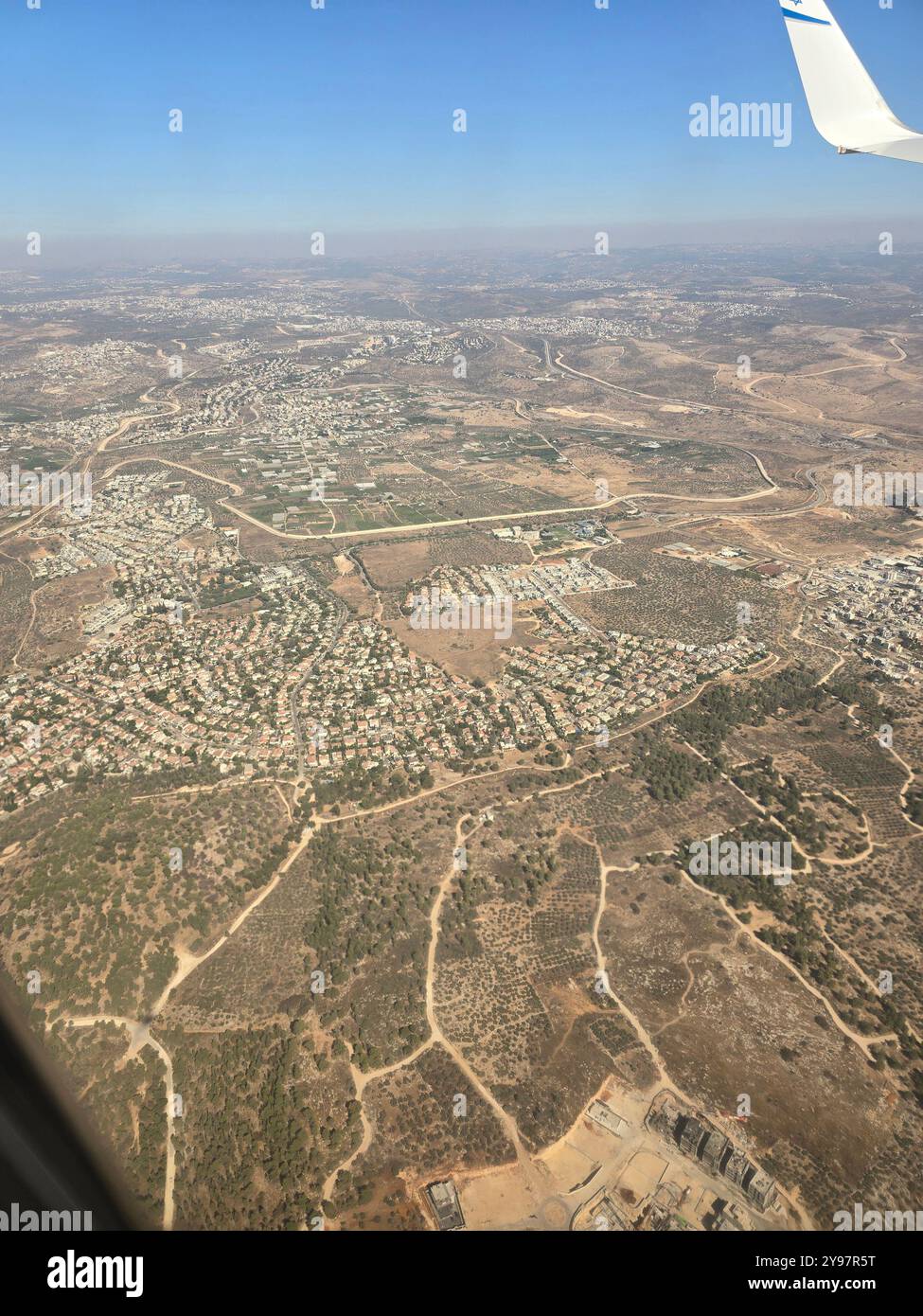Aerial view of Israeli settlements in the West Bank. - Smartphone Captured Stock Image