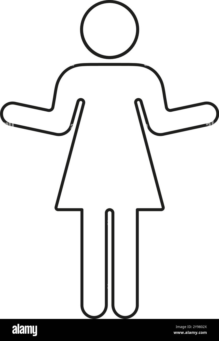 Shrugging Woman Person Outline Symbol, Gesture of Doubt and Uncertainty. Simple Human Figure Line Icon. Editable Stroke. Isolated Vector Illustration Stock Vector
