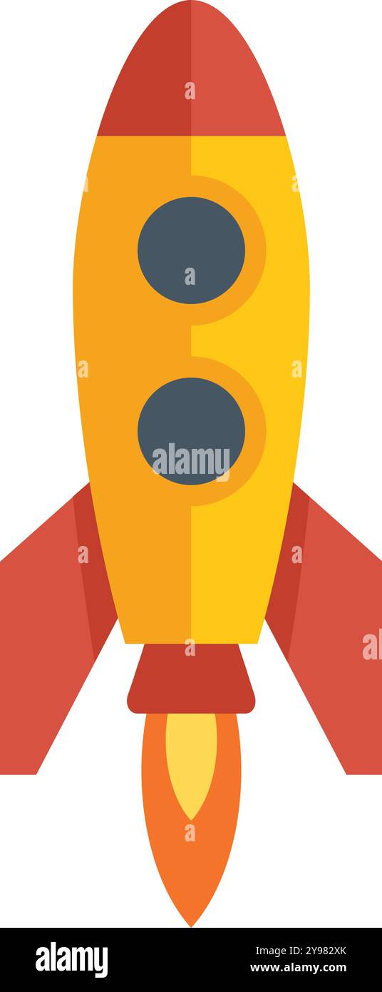 Cartoon rocket ship launching upward with red flames coming out the ...