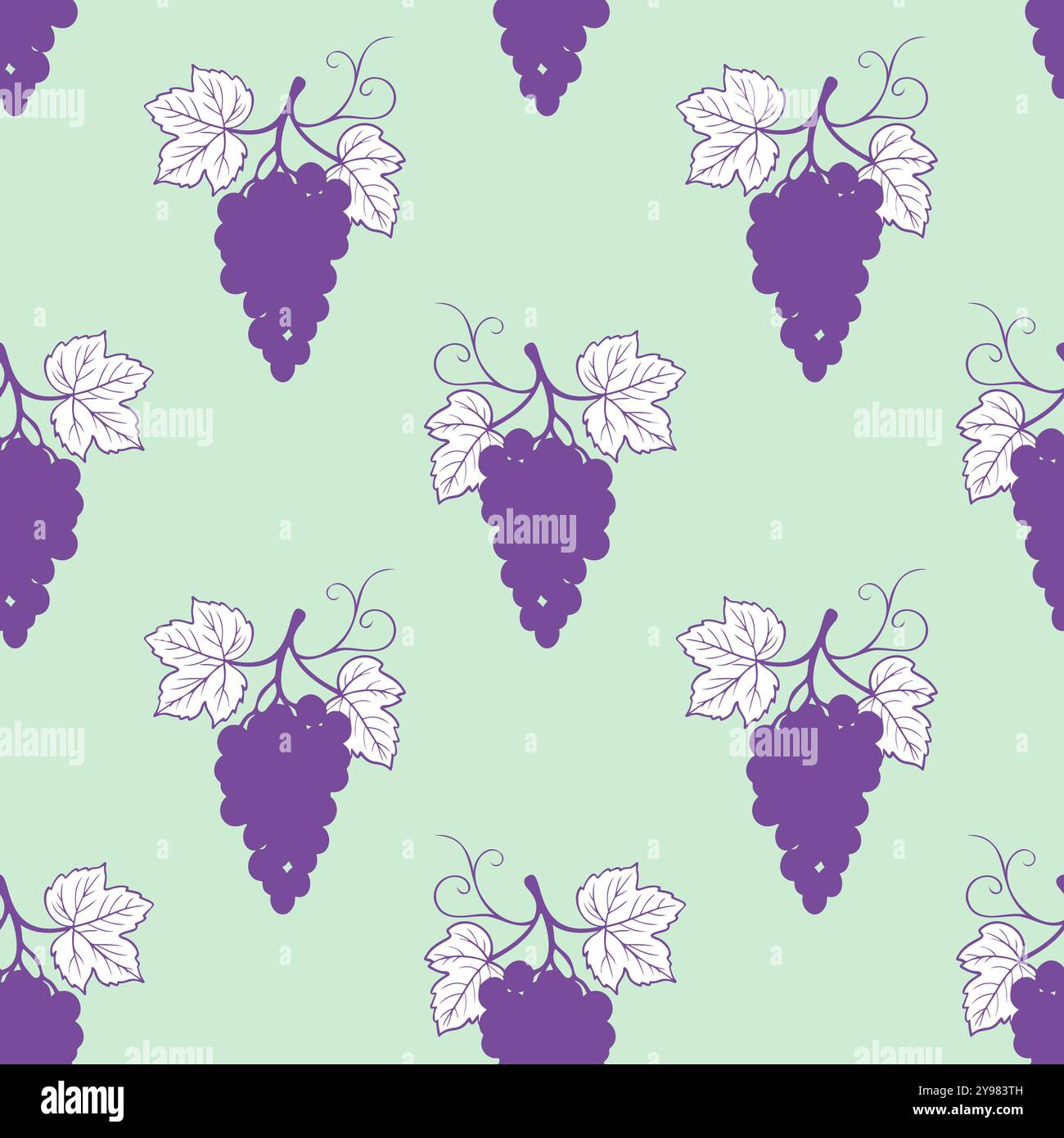 Grape seamless pattern is mint green background, purple grape berries ...
