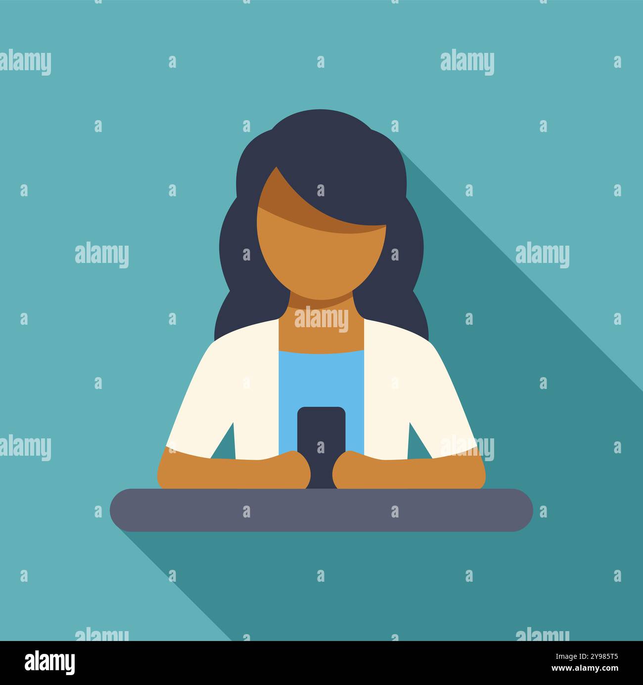 Business woman sitting desk holding Stock Vector Images - Alamy