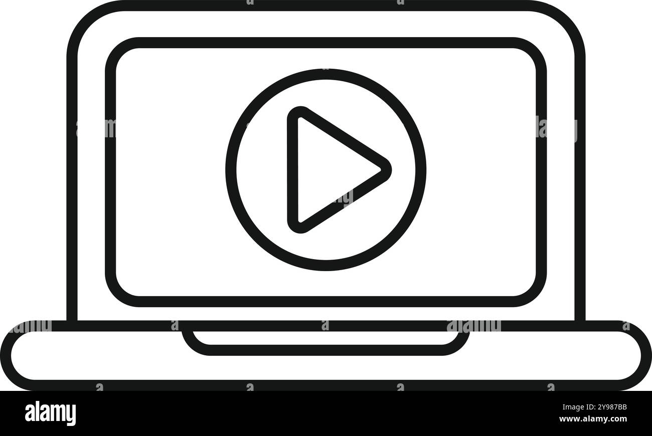 Simple icon of a laptop showing a play button for online video ...