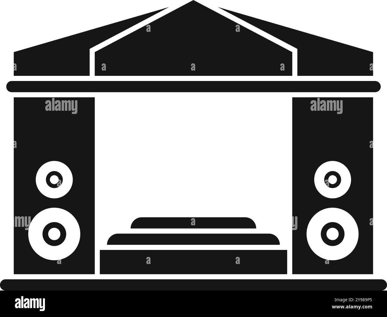Illustration featuring an open air stage with a powerful audio system