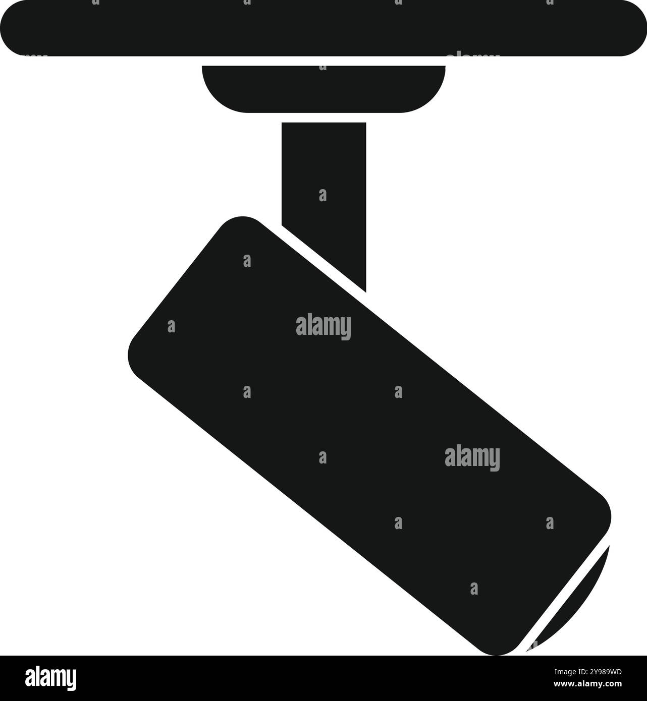 This simple vector icon represents a spotlight hanging from the ceiling, illuminating the space below Stock Vector