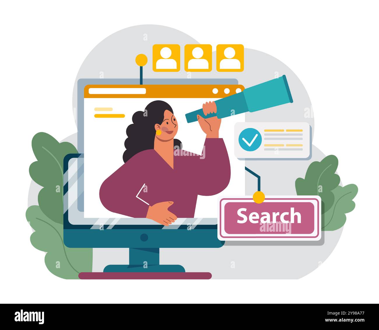 Client Develop Images New customers search. Character looking through spyglass. Business ...