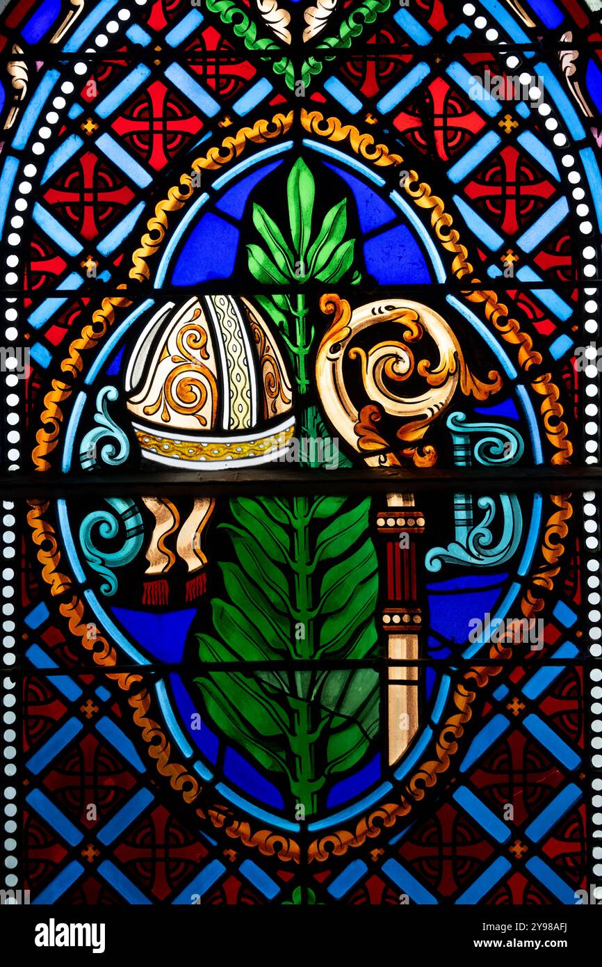 Stained glass window in the Chapel of Our Lady of Rocamadour, France. Stock Photo