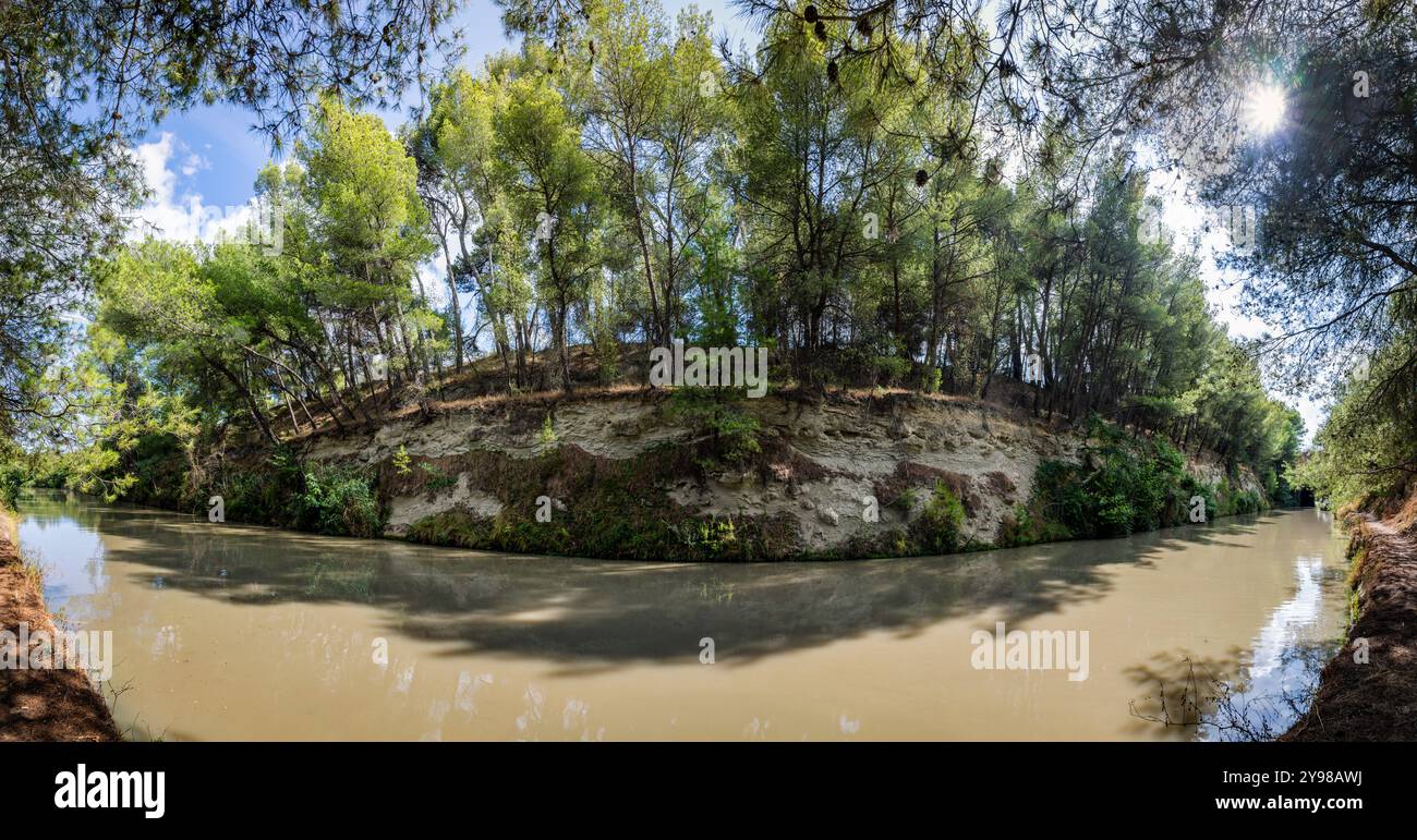 Canal du Midi at the start of the Tunnel du Malpas, the world's oldest canal tunnel, under the d'Enserune hill in Herault, France. Stock Photo