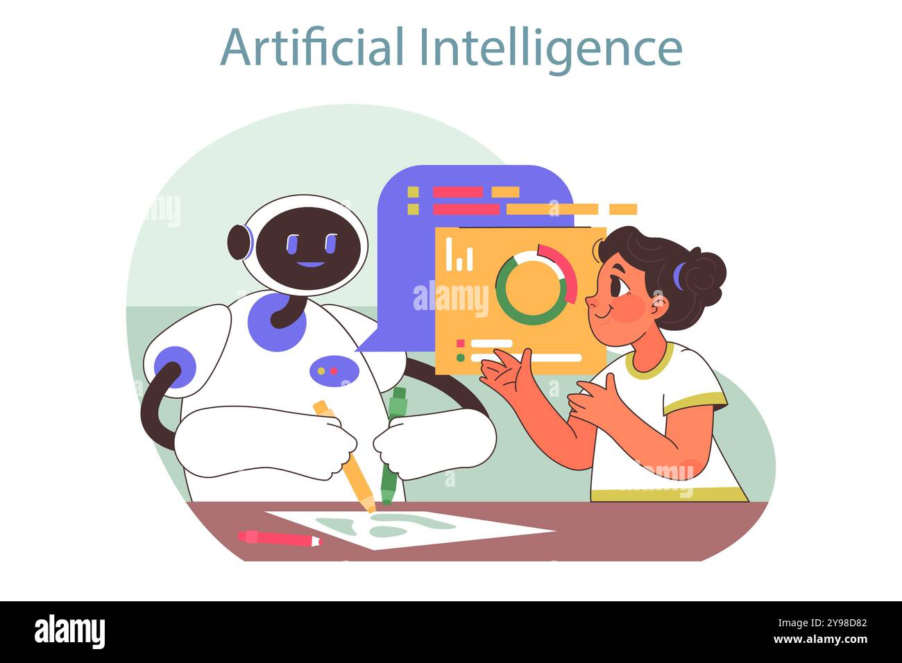 Tech camp for children. Machine learning and AI technologies educational course. Children learning STEM profession on summer vacation. Flat vector illustration Stock Vector