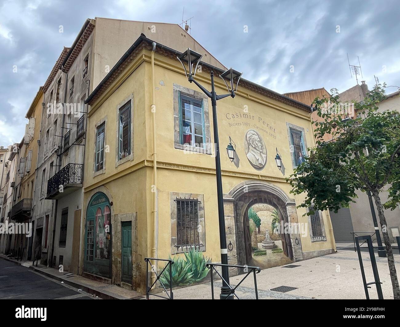 Casimir Peret Trompe l'oeil, historical frescoes, Beziers, Occitanie region, France. - Smartphone Captured Stock Image