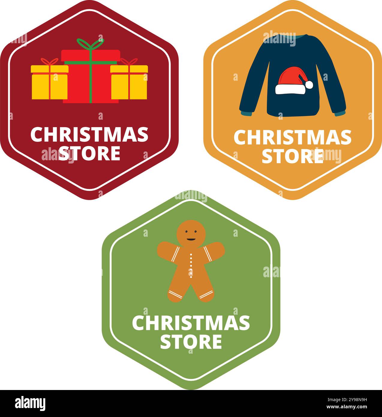 Colored christmas store banners with text on a white background Stock Vector