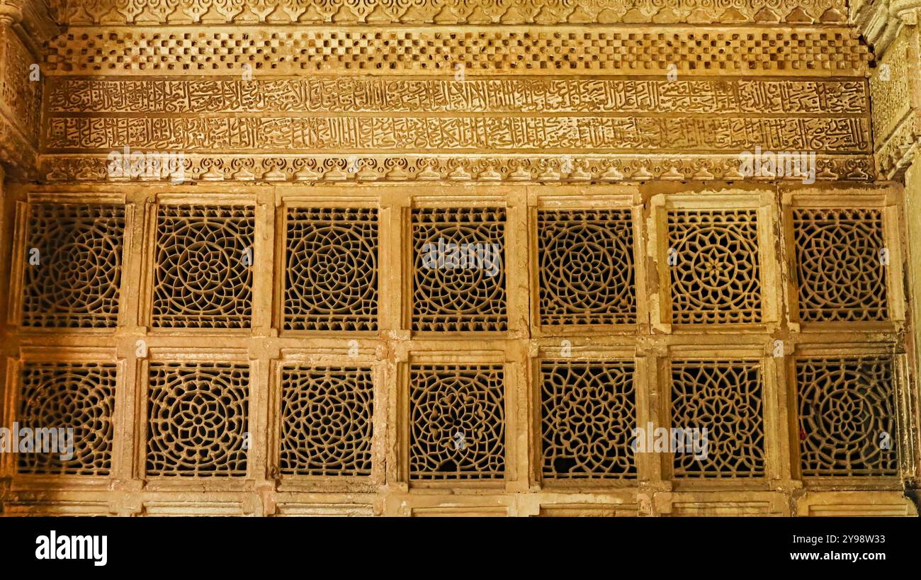 Roza Rozi Delicate intricate designs on the wall of Roza Rozi Dargah, Sojali ...