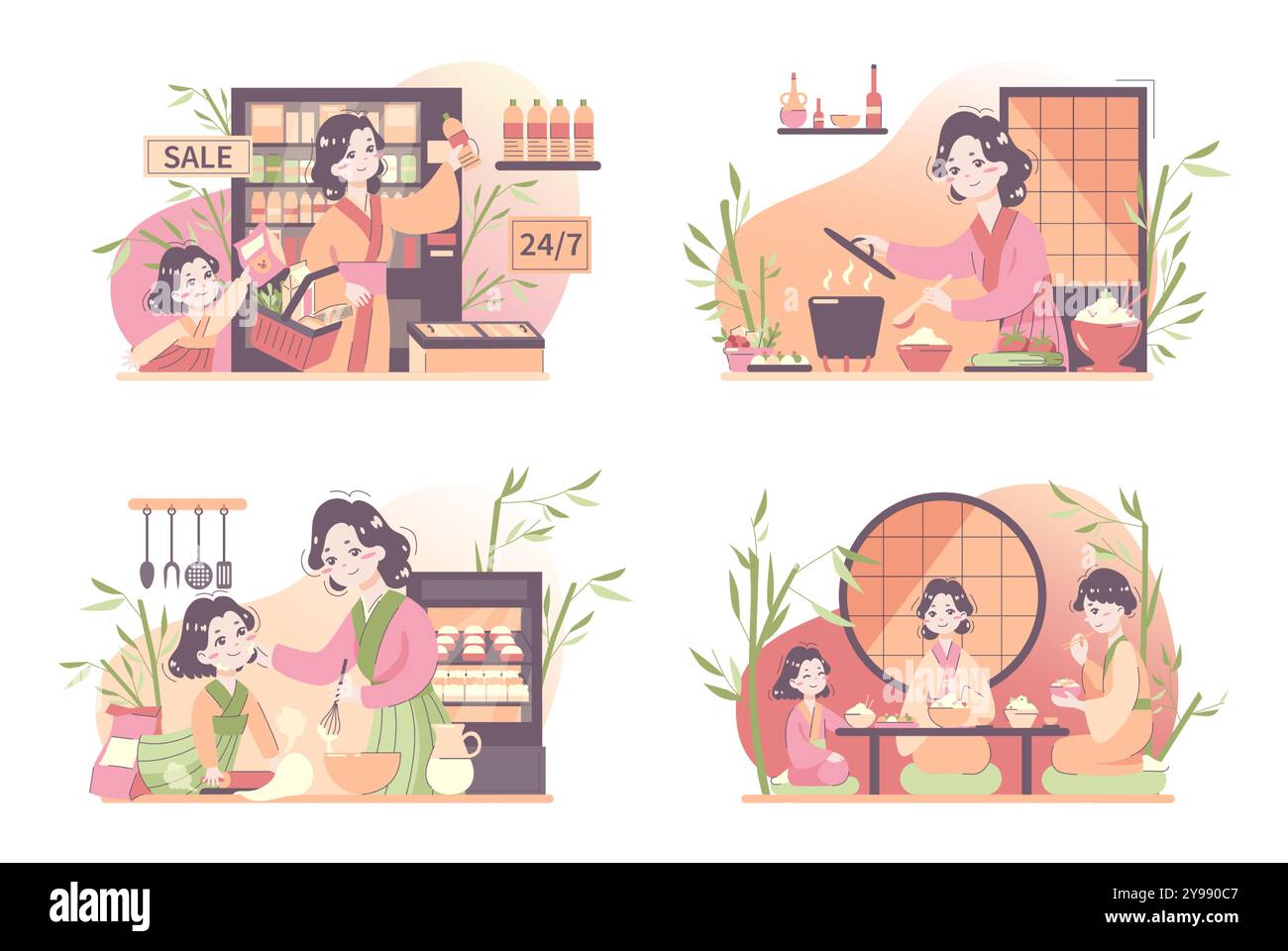 daily-routine-of-an-asian-woman-set-japanese-housewife-chores-and