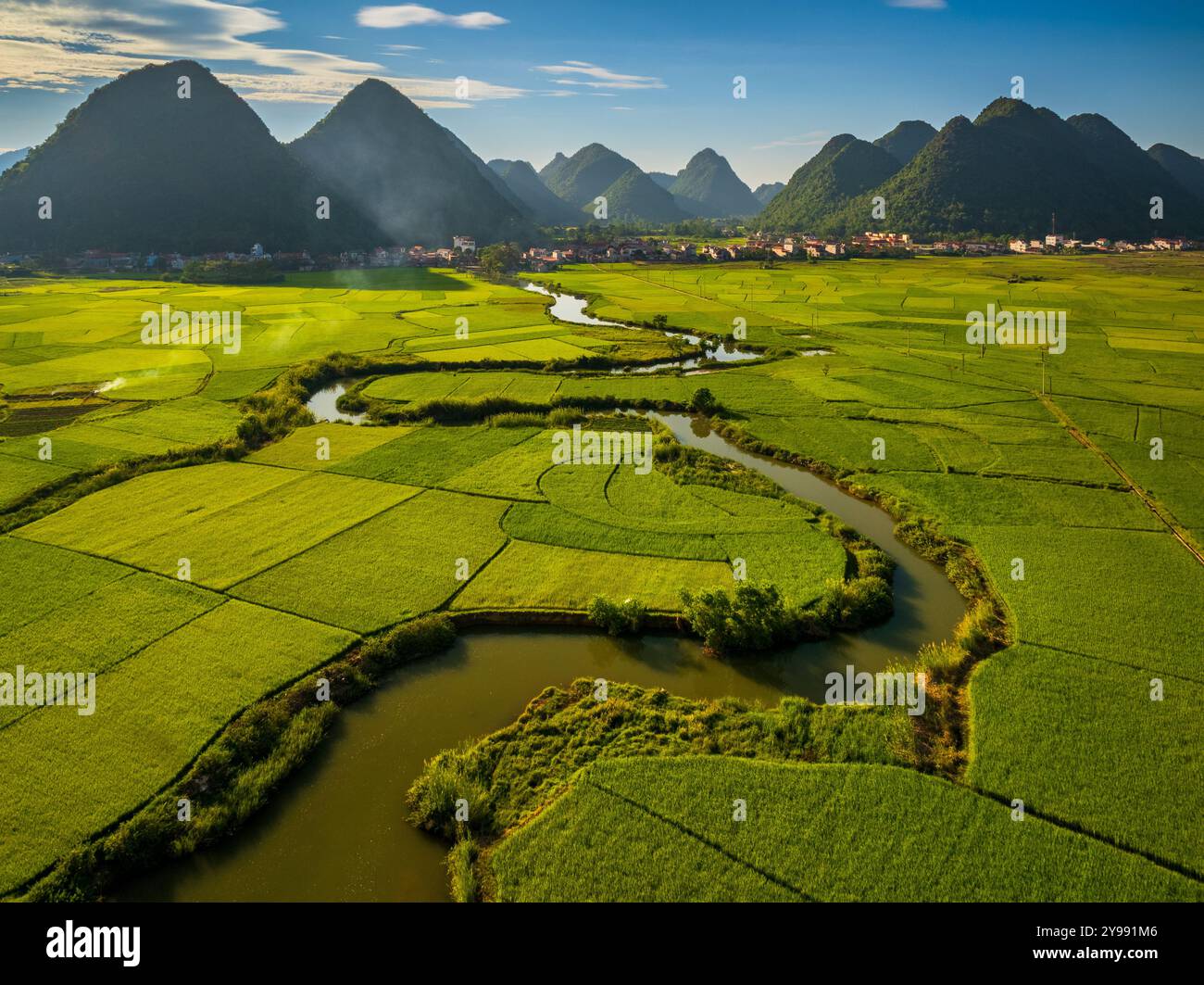 aerial-drone-view-of-bac-son-rice-field-valley-at-sunset-lang-son
