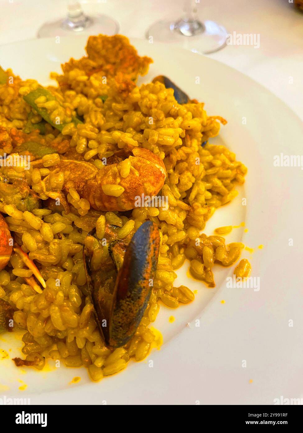 Mixed paella serving. Spain. - Smartphone Captured Stock Image