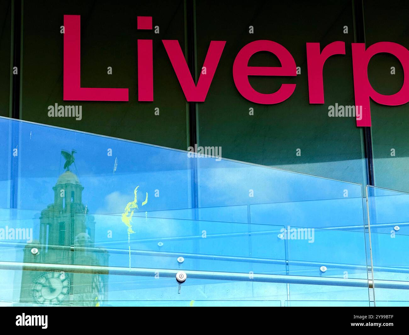 Liver building and Liver bird reflected in window of the museum of Liverpool on the river front, Liverpool, UK - Smartphone Captured Stock Image Liver building and Liver bird reflected in window of the museum of Liverpool on the river front, Liverpool, UK - Smartphone Captured Stock Image