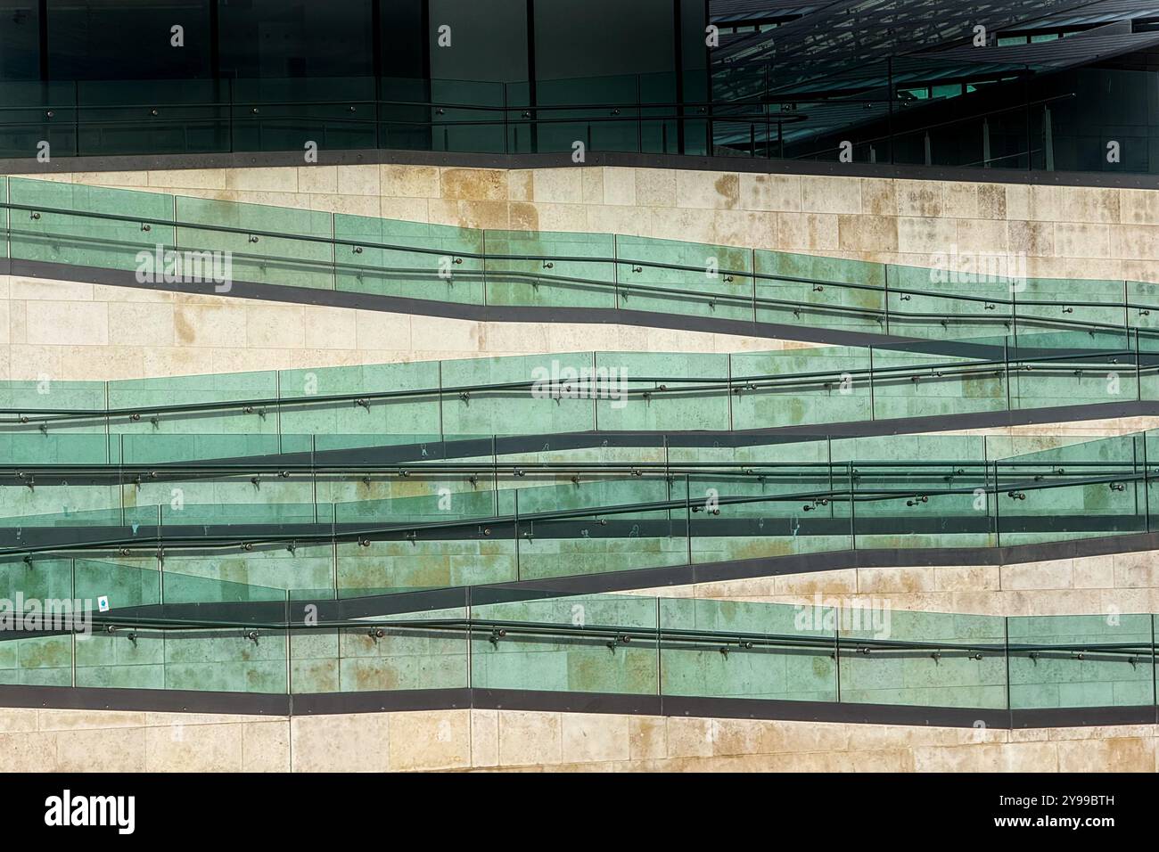 Abstract of glass sided path up side of the Museum of Liverpool on the river front, Liverpool, UK - Smartphone Captured Stock Image