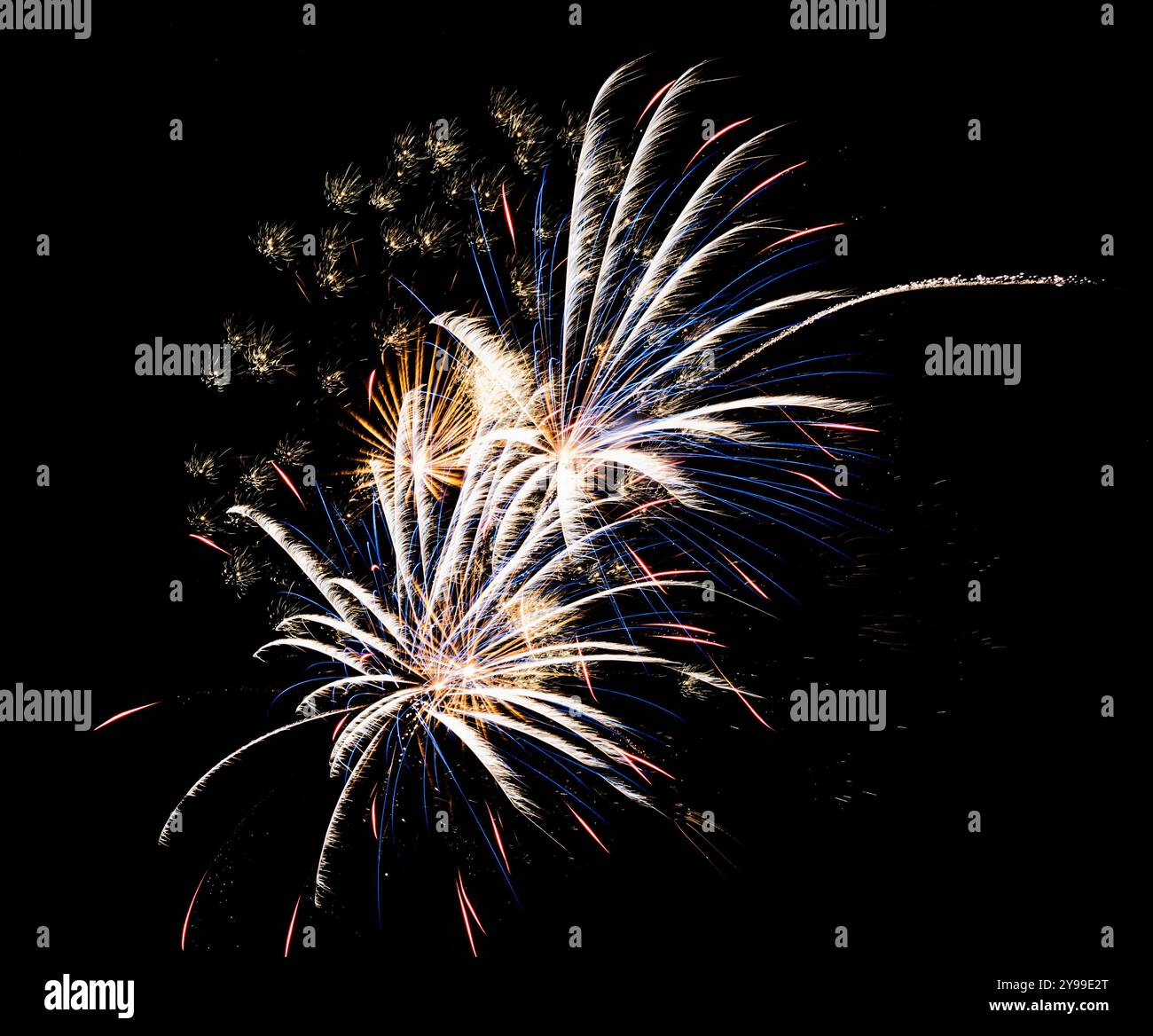 Abstract fireworks background on the night sky Stock Photo - Alamy