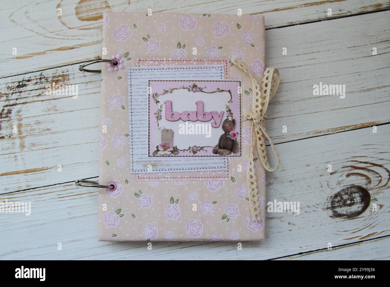 Scrapbooking handmade textile baby photo album Stock Photo