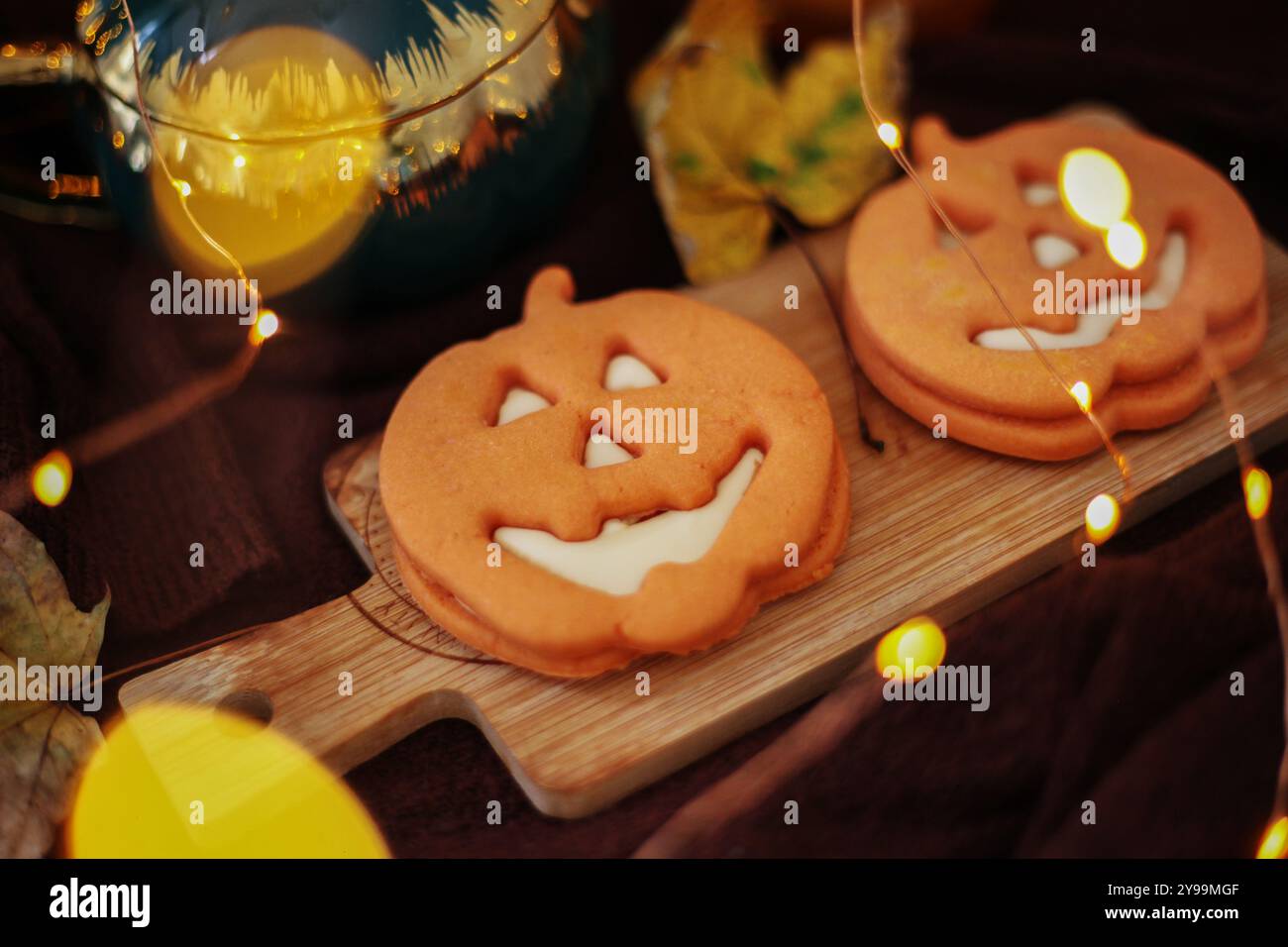 Happy Halloween Cupcakes.Halloween cookies.Composition for Halloween with sweets  Stock Photo