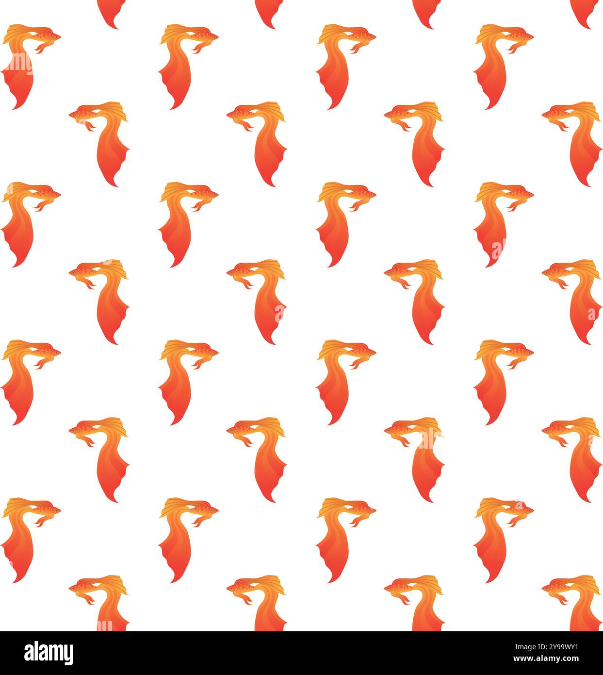 Goldfish with a fluffy tail. Seamless pattern. Vector illustration isolated on a white background. Stock Vector