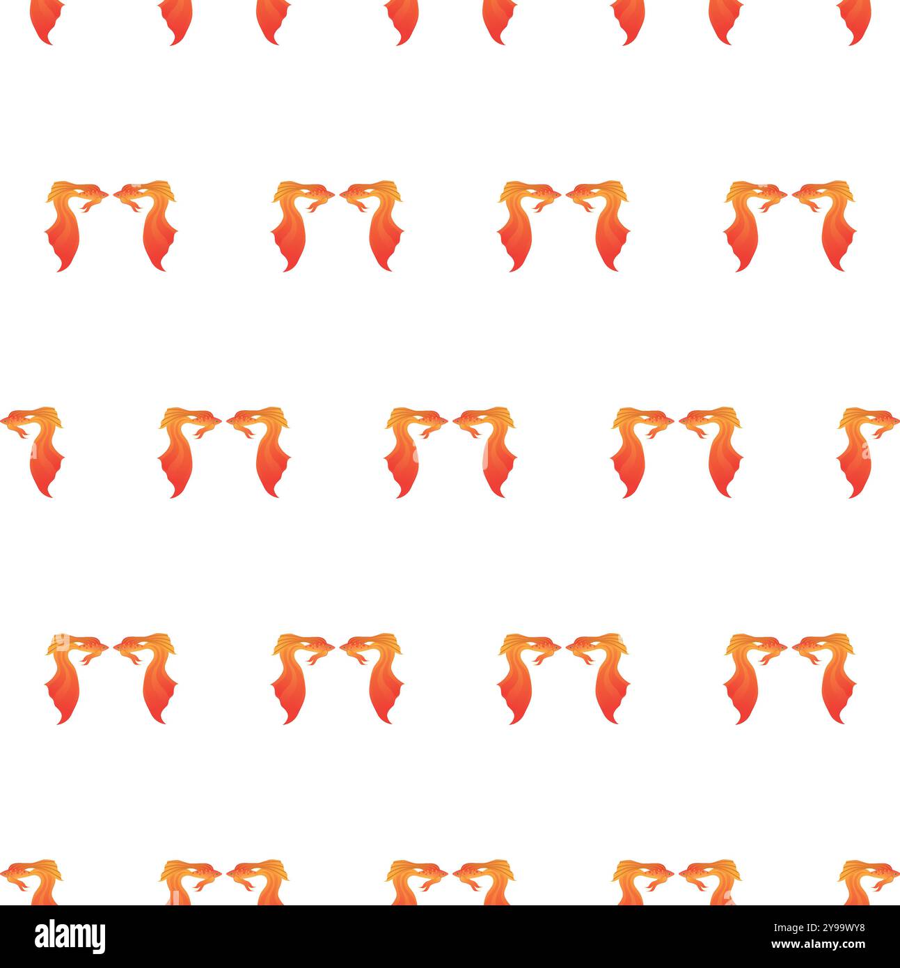 Goldfish with a fluffy tail. Seamless pattern. Vector illustration isolated on a white background. Stock Vector