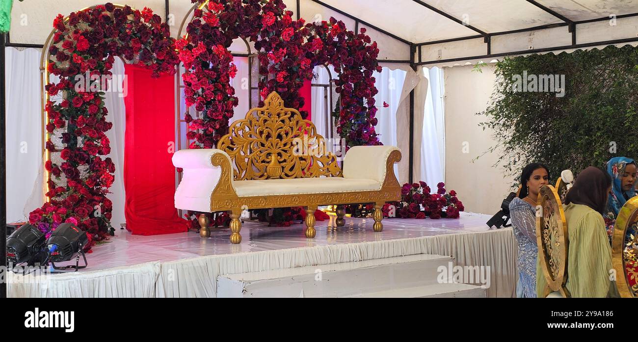 Waiting for the bride, a special stage made for the bride to sit and to be seen by all the guests - Smartphone Captured Stock Image
