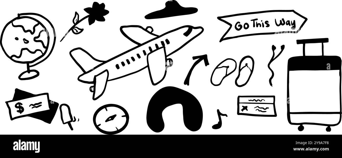 Travel, Vacation, and Camp Doodle Set | Minimalist Black & White Vector ...