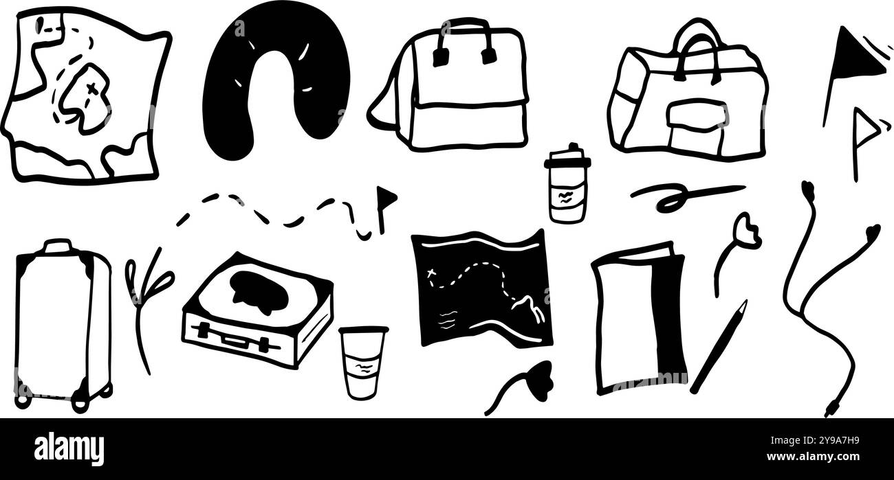 Travel, Vacation, and Camp Doodle Set | Minimalist Black & White Vector ...