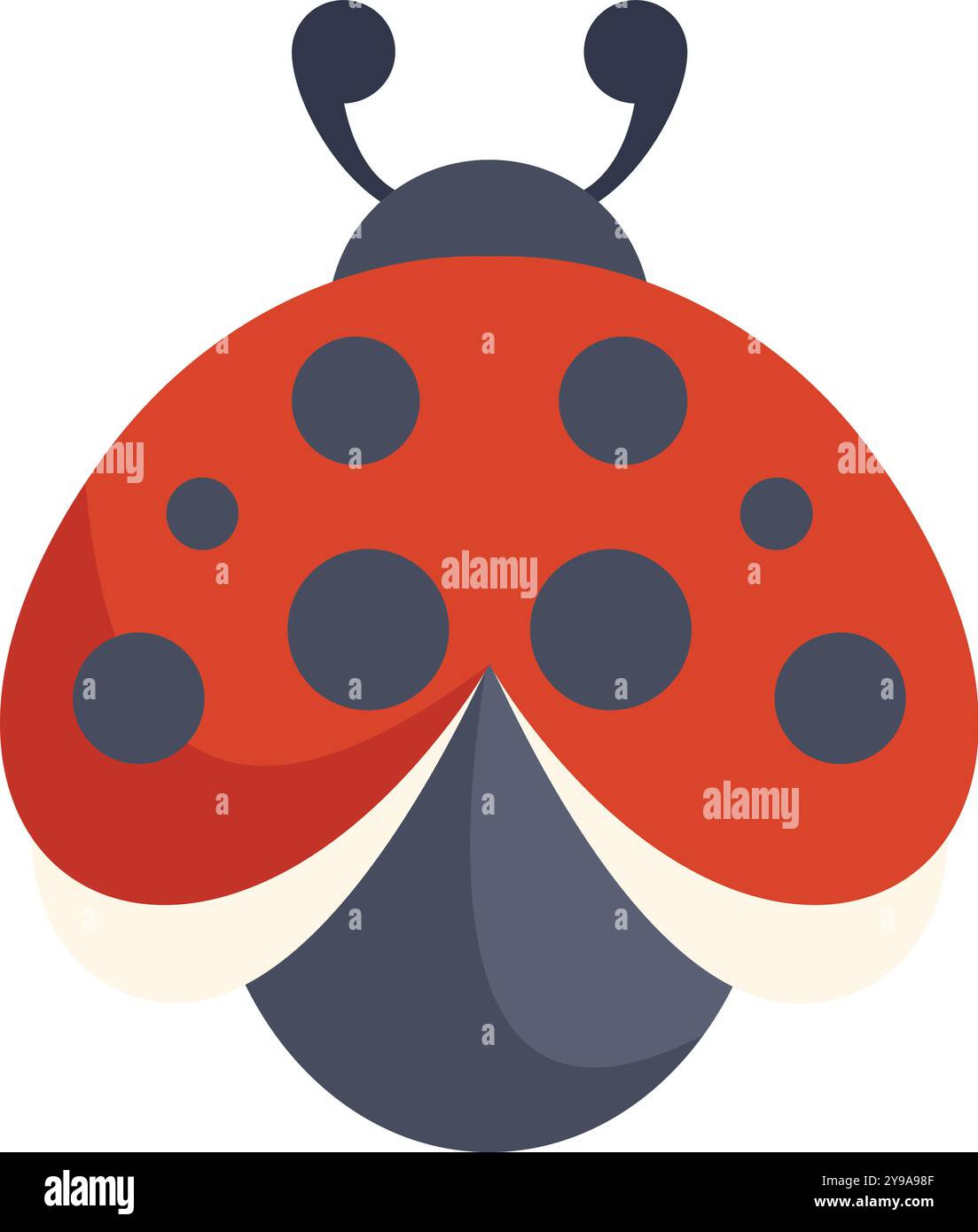 Cartoon ladybug opening its red wings with black dots, getting ready to ...